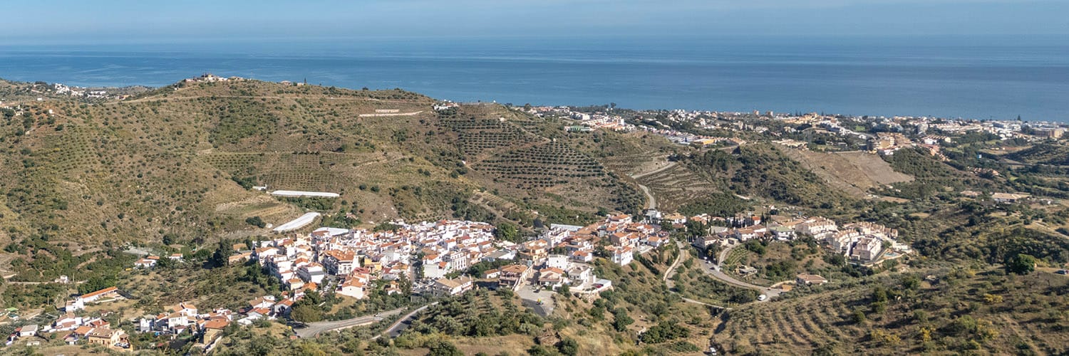 An aerial photograph of the village of Benagalbón with the sea in the background, taken by Jason Elliott for the eastofmalaga.com website.