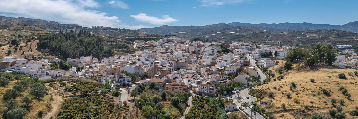An aerial view of Benamocarra photographed by Jason Elliott for the eastofmalaga.com website.