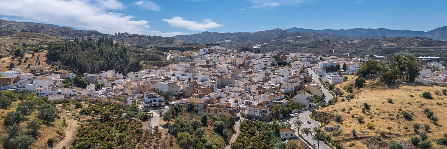 An aerial view of Benamocarra photographed by Jason Elliott for the eastofmalaga.com website.