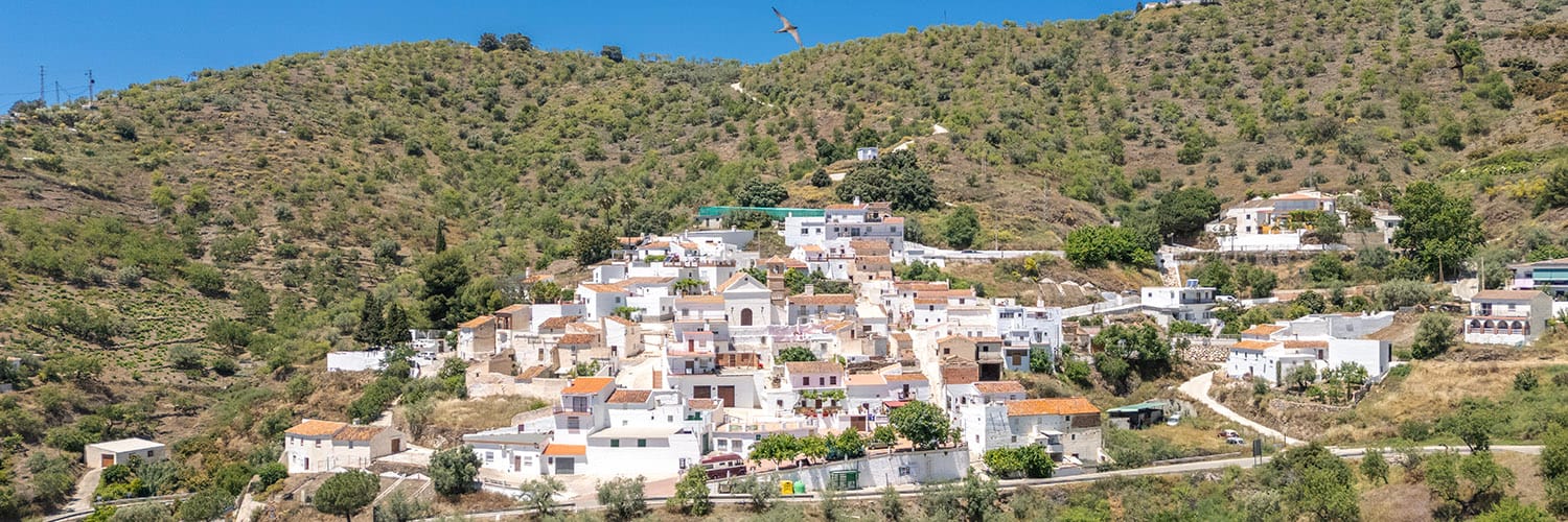 An aerial photograph of the hamlet of Daimalos, near to Arenas, taken by Jason Elliott from the eastofmalaga.com website