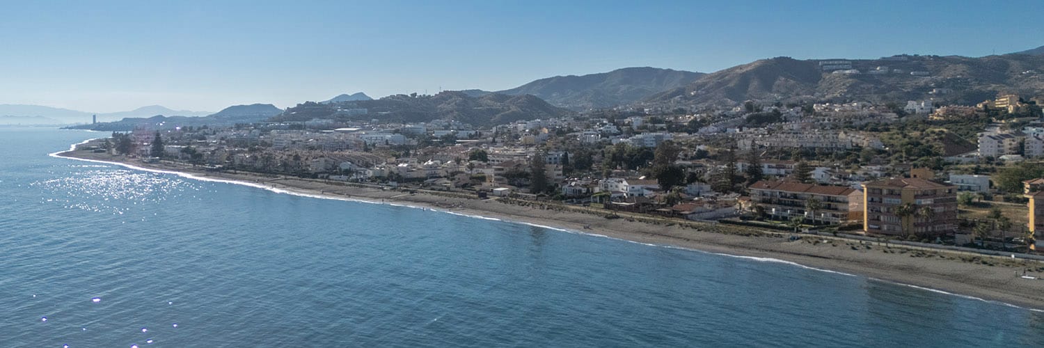 An aerial view of Torre de Benagalbón taken from over the sea looking West by Jason Elliott for the eastofmalaga.com website.